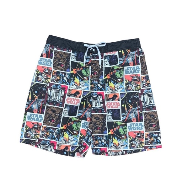 Star Wars Other - Star‎ Wars Board Swim Shorts Men’s Large Black Comic Print Elastic Waist